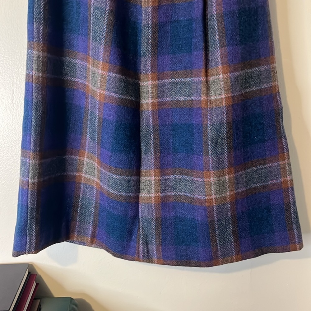 Vintage 60s 70s Braemar 100% Wool Pleated Multicolor Plaid Lined Midi Skirt Sz 8 - Picture 9 of 10